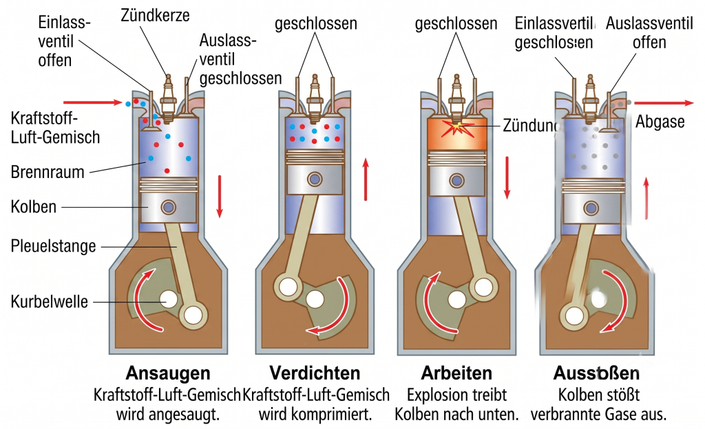 Funktion Gasmotor Viertakt Prinzip