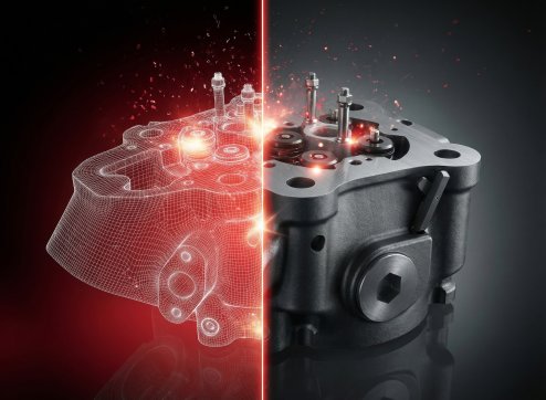 Detailansicht eines Zylinderkopfs von PowerUP, symbolisiert Innovation und Präzision im Maschinenbau.